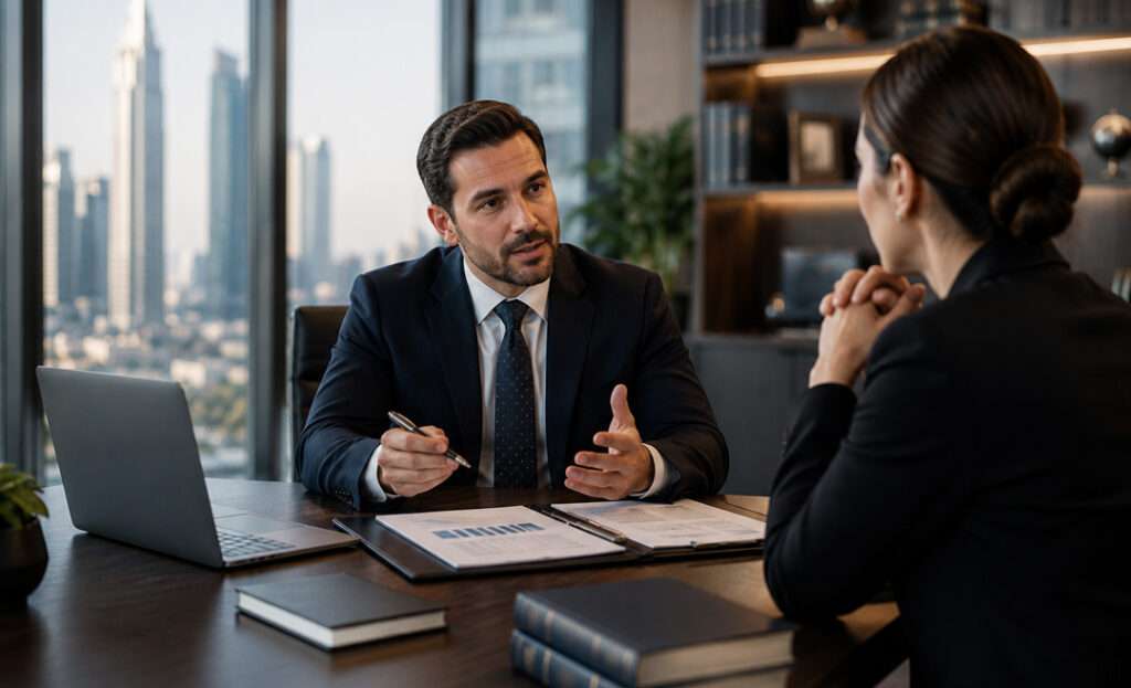 Client meeting a Dubai family lawyer for legal advice.