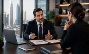 Client meeting a Dubai family lawyer for legal advice.